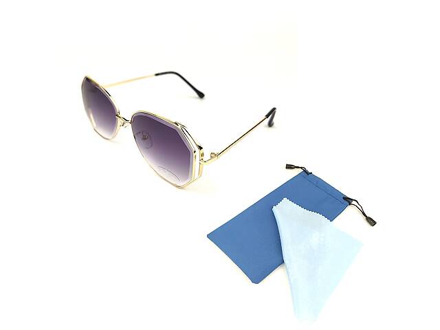 Солнцезащитные очки FlyBy Strong с золотой металической оправой и градиентной фиолетово-белой линзой