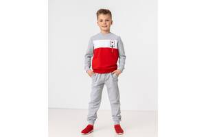 Спортивний костюм на хлопчика від 110-140 колір меланж з червоним та білим SKL90-321926