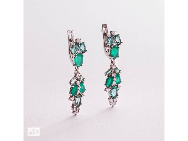 Серебряные серьги с агатом, кварцом и фианитами 2950/9р-GRAGQG Оникс