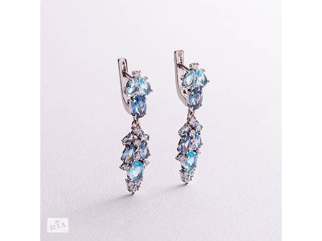 Серебряные серьги с кварцом и фианитами 2950/9р-QLBQS Оникс