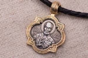 Серебряная подвеска Святой Николай Чудотворец с позолотой 131667 Оникс