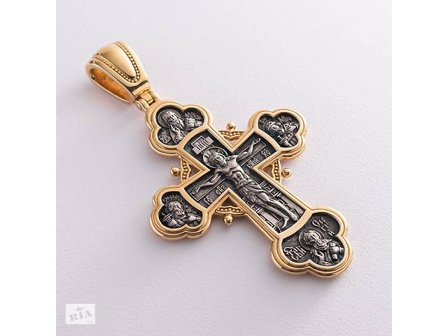 Серебряный крест для священнослужителей Распятие Христово с предстоящими. Архангел Михаил 132958b Оникс