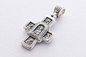 Серебряный крест «Господь Вседержитель. Иверская икона Божией Матери и восемь святых» 13354 Оникс