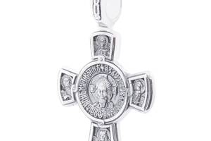 Серебряный крест с чернением Спас. Касперовская икона Божией Матери 13373 Оникс