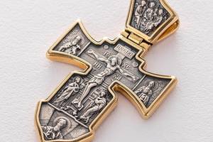 Серебряный крест с позолотой Распятие. Ангел Хранитель 131416 Оникс