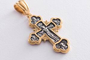 Серебряный крест Распятие Христово с предстоящими. Архангел Михаил 132958 Оникс