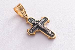 Серебряный крест Распятие. Спаси и сохрани с позолотой 133073 Оникс