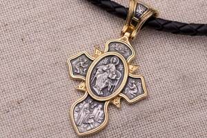 Серебряный крест «Святая Троица. Господь Вседержитель. Прп. Сергий Радонежский» с позолотой 132387 Оникс