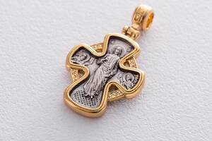 Серебряный крестик с позолотой «Господь Вседержитель. Икона Божией Матери «Неупиваемая Чаша» 131671 Оникс