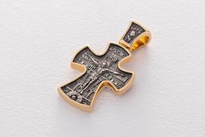 Серебряный православный крест с позолотой 132507 Оникс