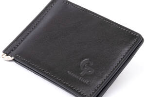 Стильное портмоне с зажимом для денег без застежки в гладкой коже GRANDE PELLE 11297 Черное 12х8х1