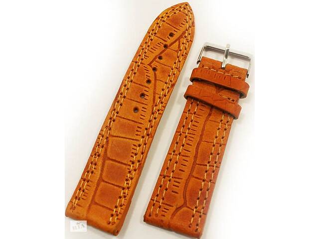 Стильный кожаный мужской ремешок для часов под кожу крокодила Mykhail Ikhtyar 8022 оранжевый