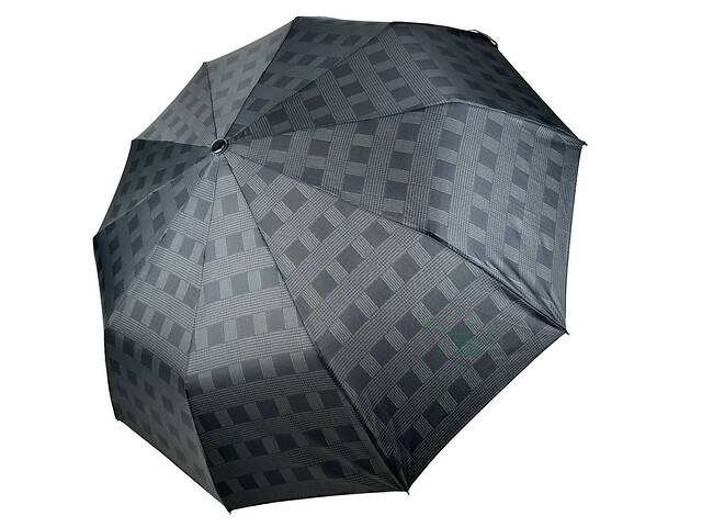 Стильный зонт полуавтомат в клетку от Bellissimo серый с черной ручкой М0532-2