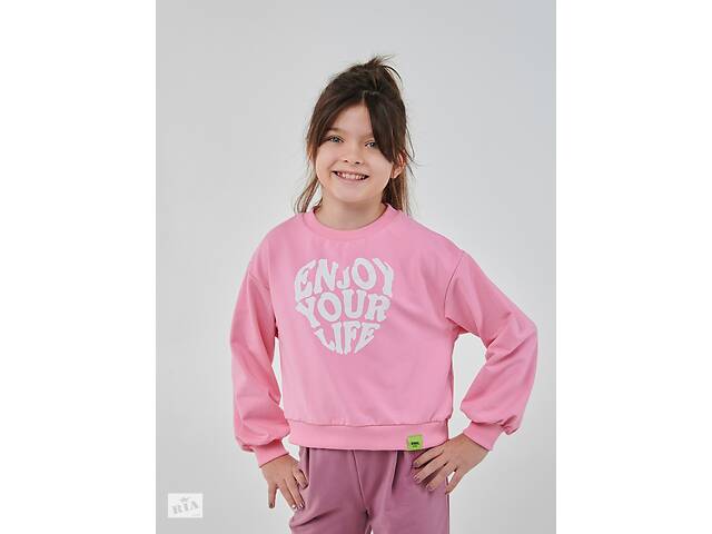 Свитшот для девочки с изображением надписей розовый Heart SMIL