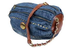 Уценка! Цилиндрическая женская сумка Fashion jeans bag синяя