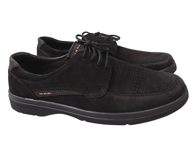 Туфлі комфорт чоловічі з натуральної шкіри нубук на низькому ходу Чорні Vadrus 333-21DTC 44