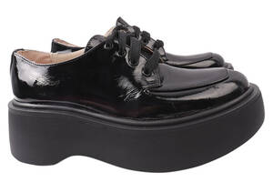 Туфлі жіночі з натуральної лакової шкіри на платформі на шнурівці Чорні Vadrus 312-21DTC 38
