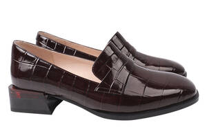 Туфли женские из натуральной лаковой кожи на большом каблуке цвет Бордовый Vidorcci 21-21DTC 36