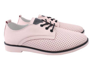 Туфлі жіночі з натуральної шкіри на низькому ходу на шнурівці колір Рожевий Li Fexpert 646-21LTCP 40