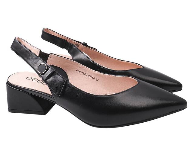 Туфли женские из натуральной кожи на каблуке с открытой пяткой Черные Oeego 77-21LTC 36