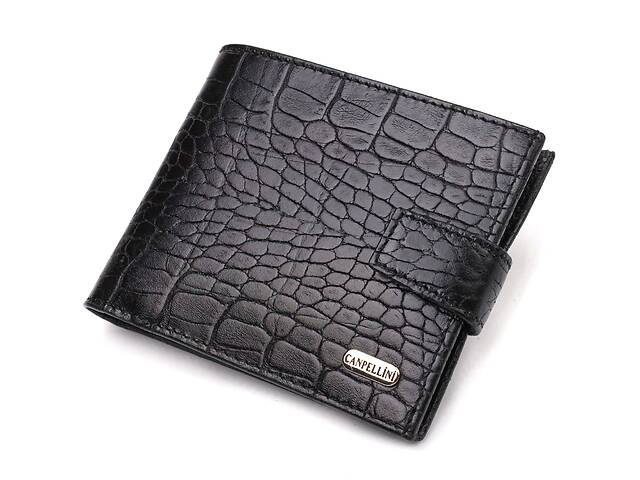 Удобный мужской бумажник из натуральной фактурной кожи с тиснением под крокодила CANPELLINI 21790 Черный