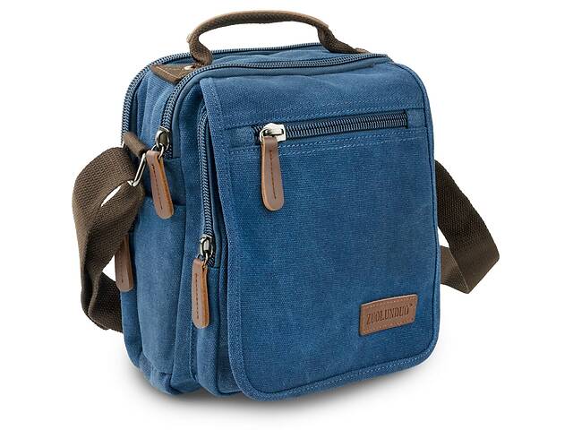 Универсальная текстильная мужская сумка на два отделения Vintage 20201 Синяя 27х23,5х8