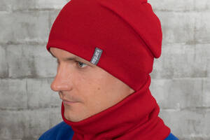 Вязаная шапка на флисе со снудом Luxyart унисекс универсальный 50-60 Красный (OC-801)