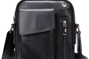 Вертикальная мужская сумка в плотной коже Vintage 20366 17х21х5 см Черная