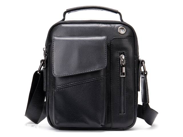 Вертикальная мужская сумка в плотной коже Vintage 20366 17х21х5 см Черная