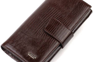 Вертикальное мужское портмоне из натуральной фактурной кожи с тиснением CANPELLINI 21839 Коричневое