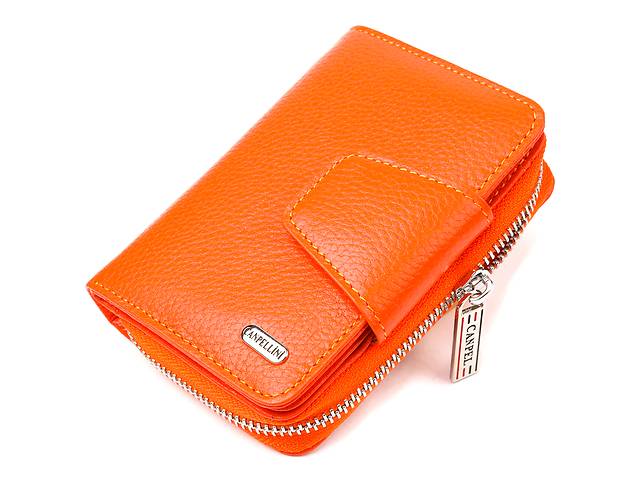 Вертикальное портмоне для женщин с монетницей на молнии из натуральной кожи флотар CANPELLINI 21602 Оранжевое