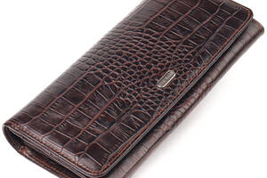 Вместительный кошелек для женщин из натуральной фактурной кожи с тиснением под крокодила CANPELLINI 21608 Коричневый