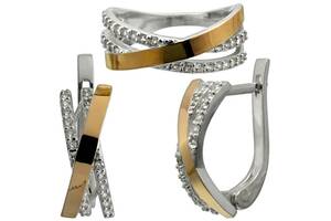 Видеообзор Серьги и кольцо - серебряный набор с золотыми накладками 'Наоми'