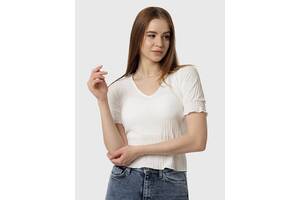 Женская блуза жатка с коротким рукавом XS-S белый Busem ЦБ-00219039