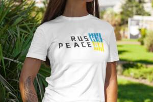 Женская футболка Mishe Принтованная с надписью Rus ні Peace Да 46 Белый (200402)