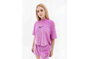 Женская Футболка Nike W NSW MOCK SS TEE TRRY MS Фиолетовый XS (7dFJ4894-532 XS)