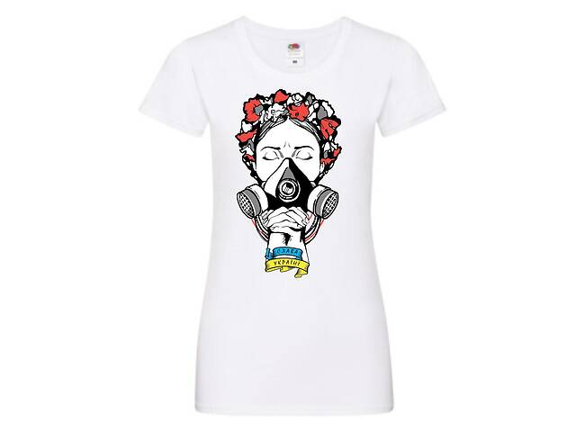 Женская футболка с принтом Арбуз Слава Украине девушка с венком в противогазе XXL Белый