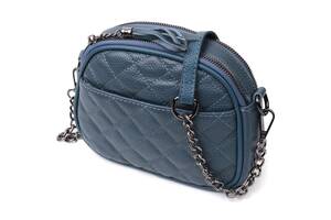 Женская стеганая сумка из мягкой натуральной кожи Vintage 22327 Синяя