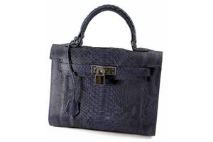 Женская сумка Piton Bags из кожи питона 25х27х11 см Синяя (DN32803)