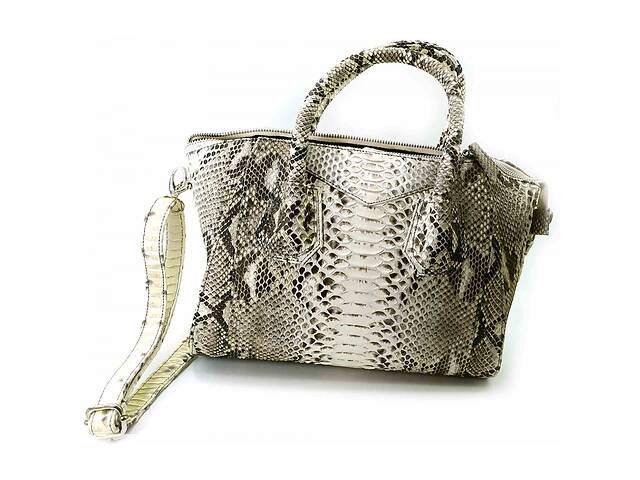 Жіноча сумка Piton Bags зі шкіри пітона 30х21х18 см Сіра (DN32639)