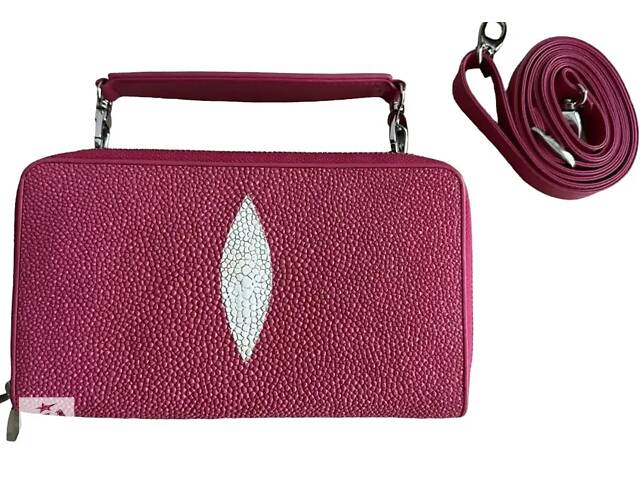Женская сумочка клатч из кожи ската на двух молниях Ekzotic Leather розовая малиновая фуксия (sb03)