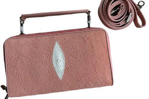 Женская сумочка клатч из натуральной кожи ската на двух молниях Ekzotic Leather розовая лососевого цвета (sb02)