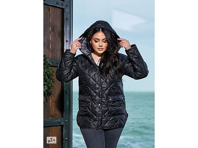 Женская тёплая куртка с разрезами по бокам черная р.58/60 391523