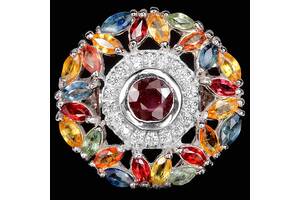 Женское кольцо из серебра с рубином и сапфиром 18.5 размер