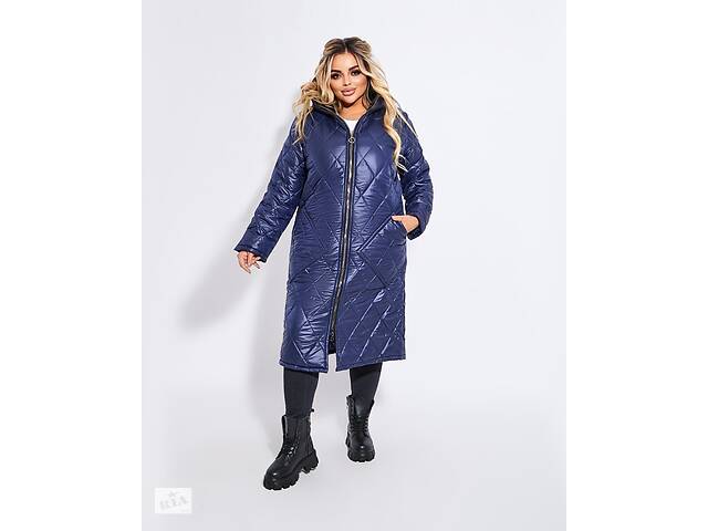 Женское зимнее пальто синее ромб размер 54/56 386146