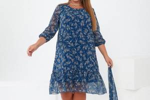 Женское шифоновое платье с цветочным принтом батальное Sofia SF- 470 Синий 50