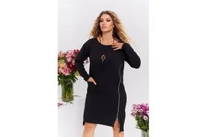 Женское свободное платье из двунитки черного цвета 356485
