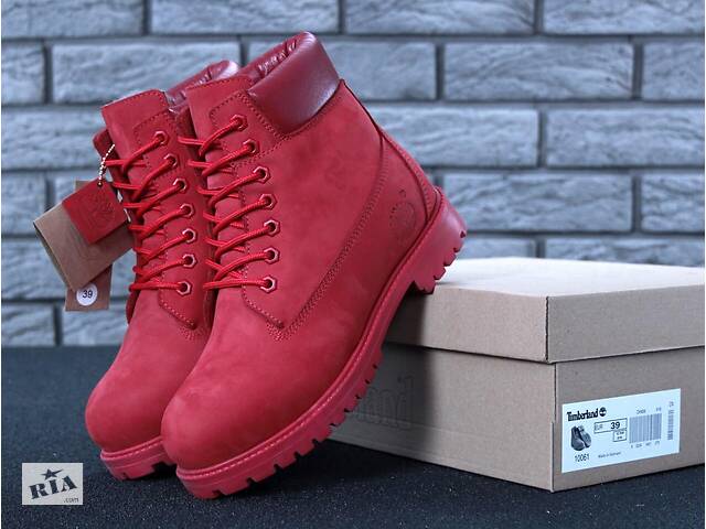 Женские ботинки Timberland Classic красного цвета на шерстяном меху (Красные ботинки Тимберленд)