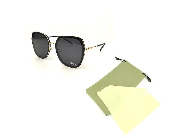 Женские солнцезащитные очки FlyBy Geometric в черно-золотой оправе с темно-серой линзой