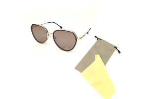 Женские солнцезащитные очки FlyBy Geometric2 металическая бело-золотая оправа с коричневой линзой